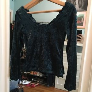 Vintage cropped green crushed velvet top